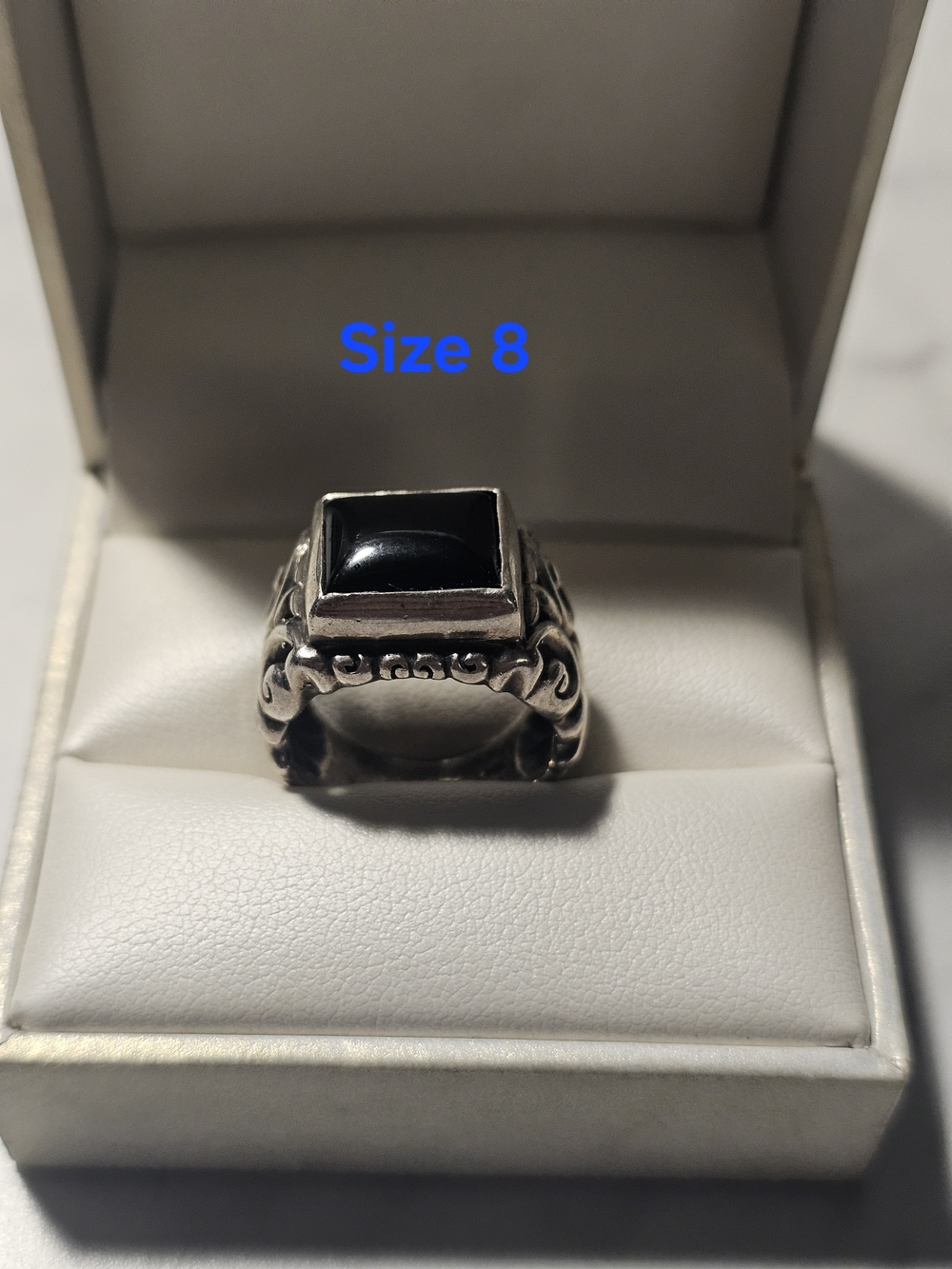 Sterling Silver 925 Black Onyx Square Signet Ring Size 8